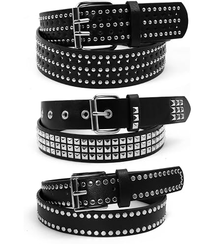 AEXHOT 3 Pcs Black Studded Belt Y2K Belt Star Gothic Punk Rock